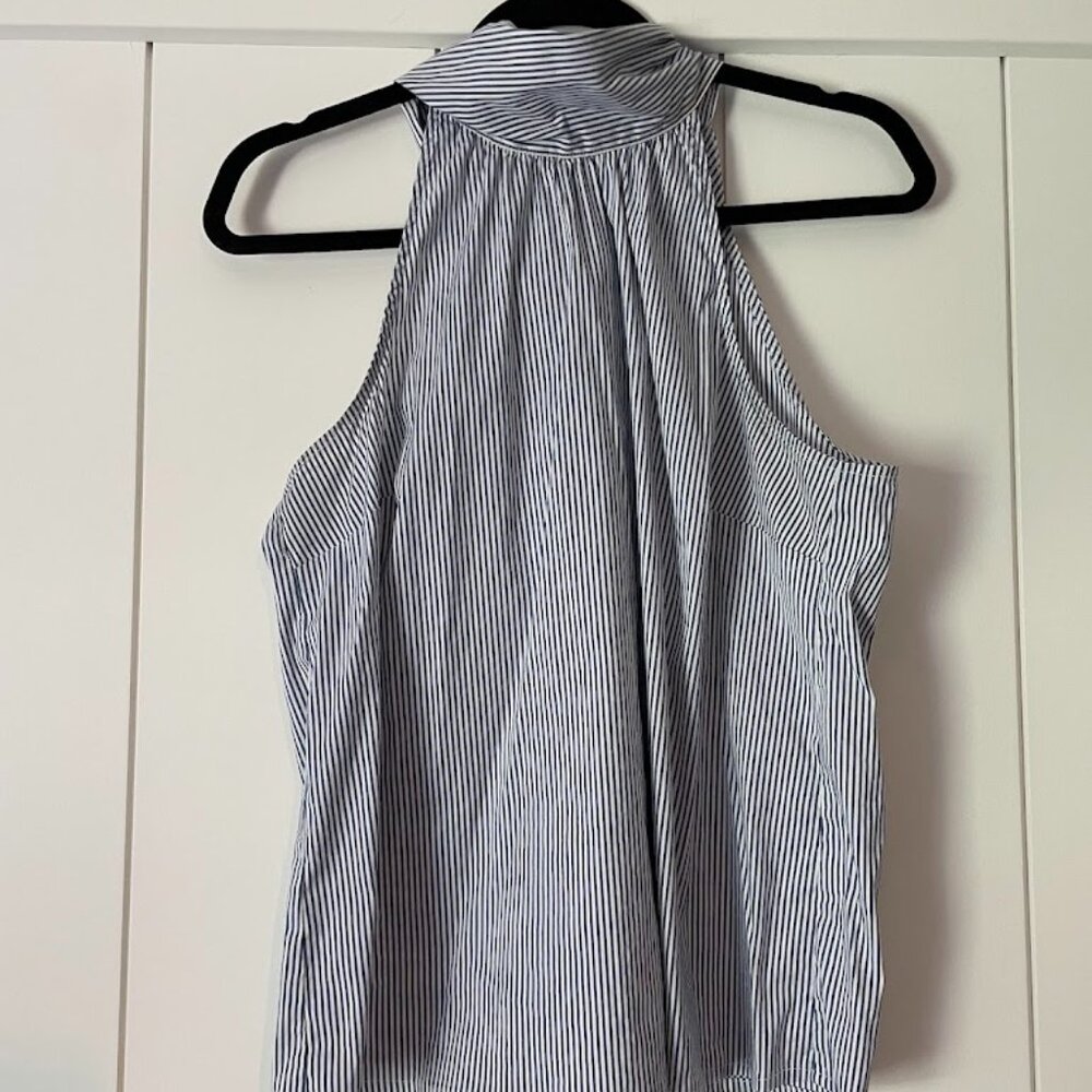 Pin stripe high tie neck tank top